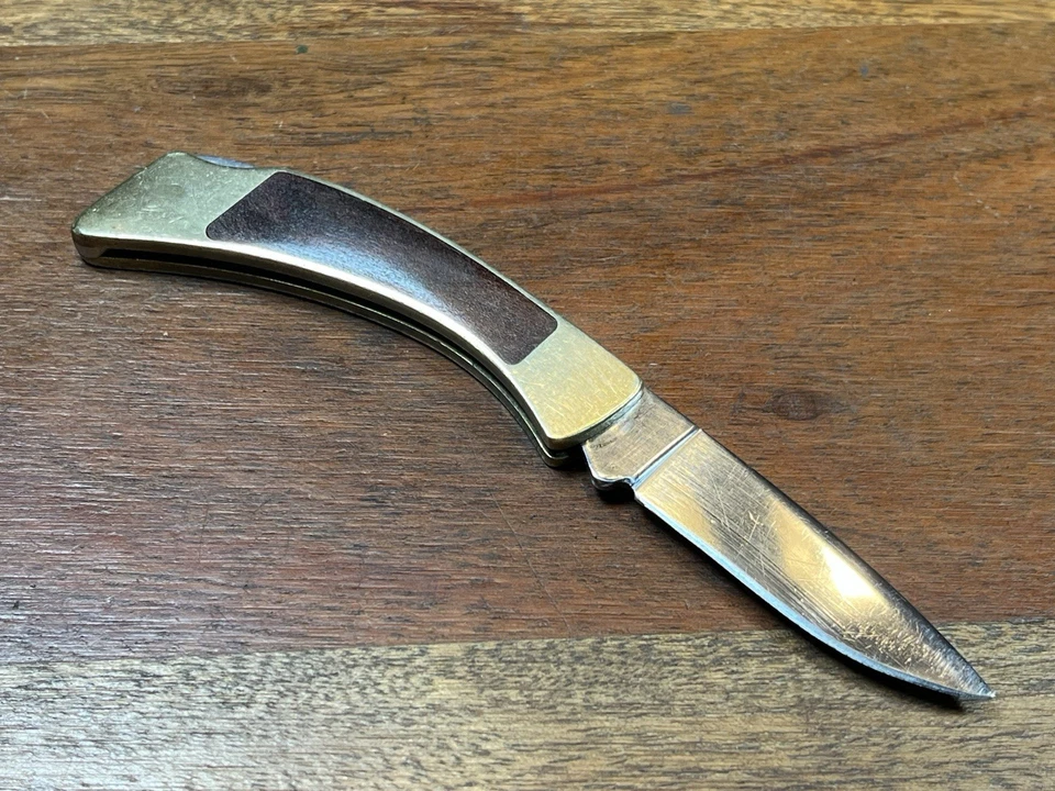 Vintage Browning USA Small Folding Knife Brass Frame Wood Handle - Image 4 of 4