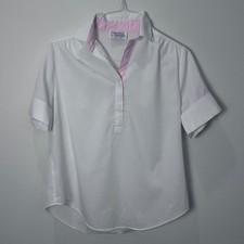 Vintage American Spectator Made In USA Women White Pink Short Sleeve Shirt M