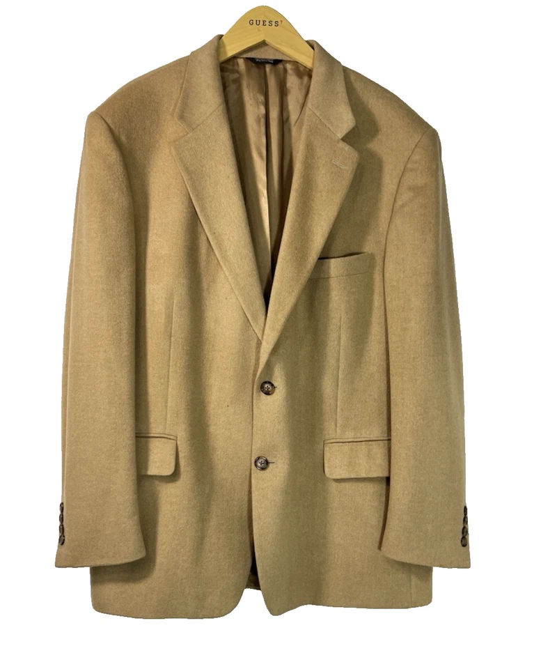 Bill Blass 运动夹克男式 46R 骆驼头发棕褐色西装外套 — 第 3/4 张图片