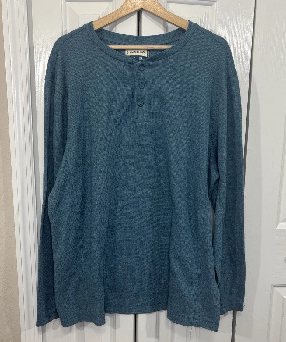 Magellan Outdoors Men’s Henley Long Sleeve Shirt – 2XL – Teal Blue – NWOT