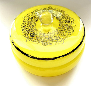 Vintage Cadmium Bright Yellow GLOW Glass Lidded Box/Casket