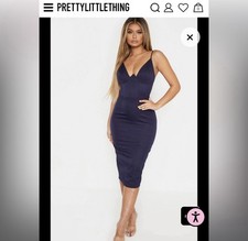 Pretty Little Thing sz 8 blue plunge midi dress NWT