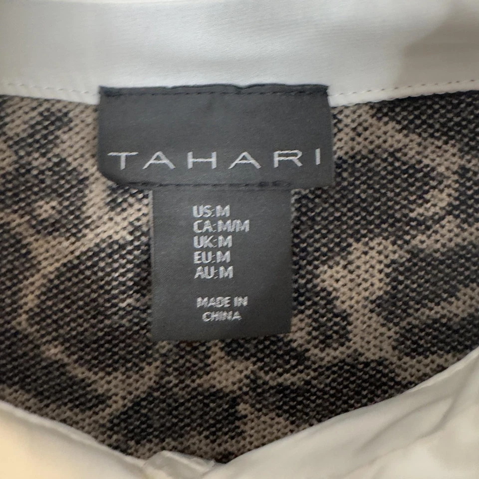 Suéter feminino Tahari médio preto bege leopardo gola V pulôver em camadas - Imagem 2 de 4