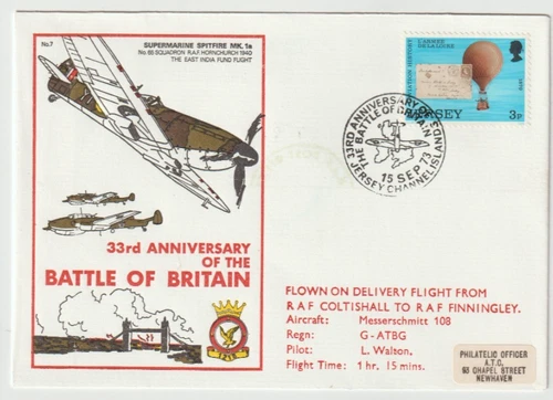15/9/1973 UK GB Flown Cover - Battle of Britain - Supermarine Spitfire MK.1a