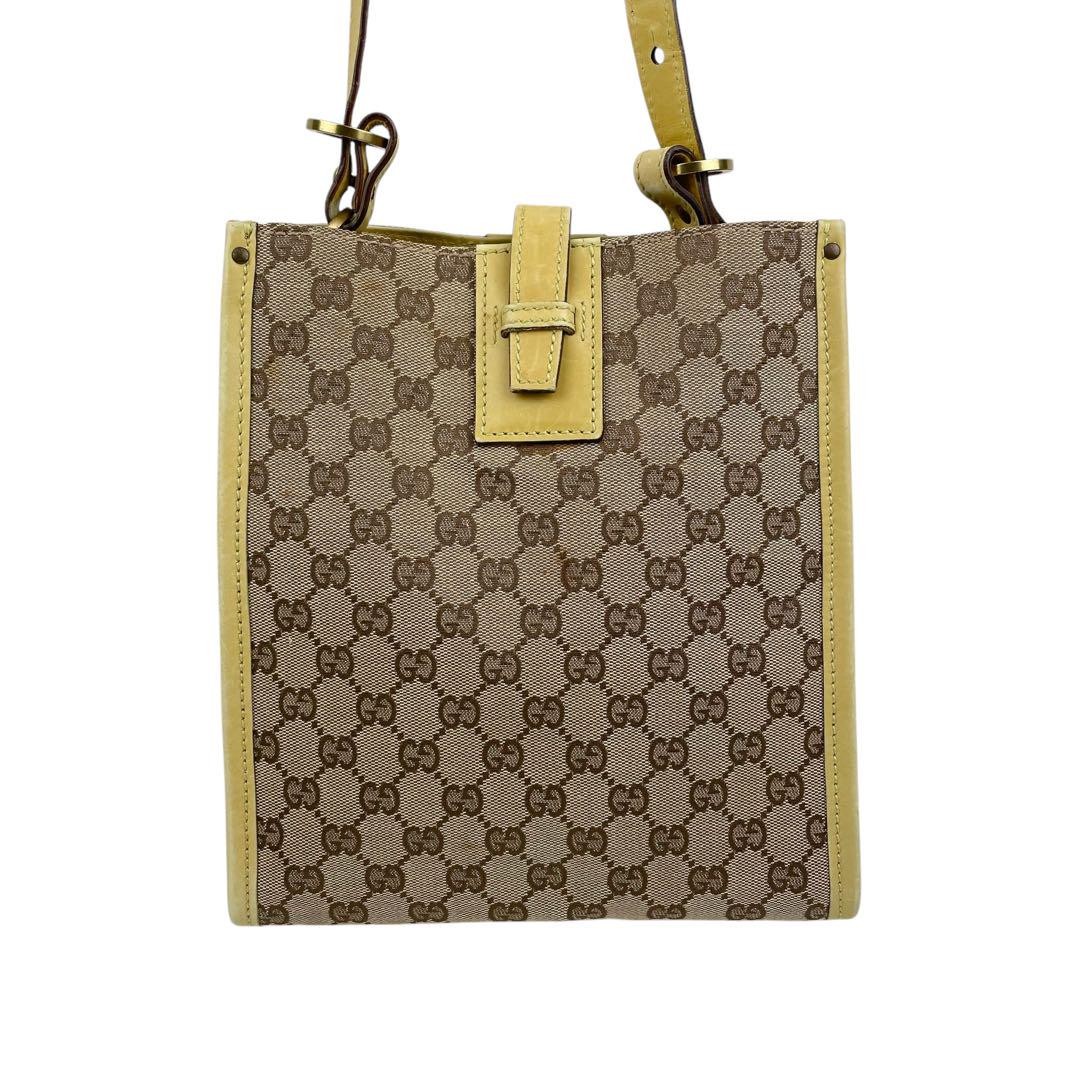 Gucci GG Canvas Shoulder Bag with Yellow Leather Trim Pre-Owned Authentic