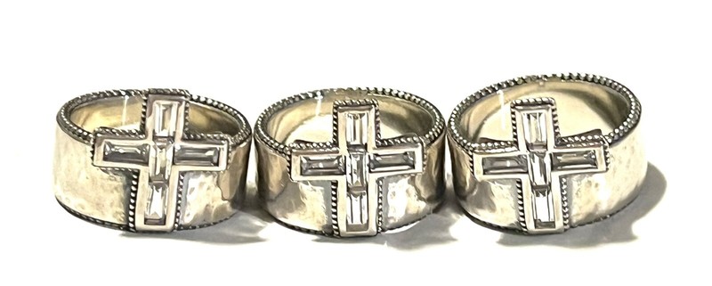 LOT OF 3 NWOT OR PAZ STERLING SILVER 925 CROSS WHITE TOPAZ RINGS SZ 5 ISRAEL PZ
