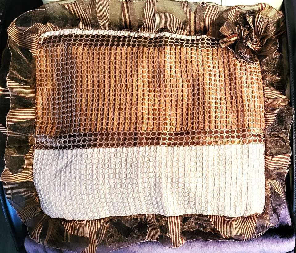 ITALIAN FABRIC SET OF 2 HANDMADE BEIGE/BROWN Bohemian Pillow Cover SIZE 19x16" - Image 2 of 4