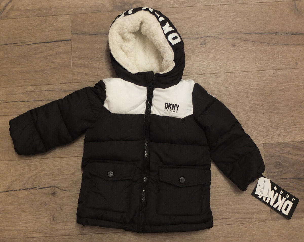 DKNY JEANS Winter Kapuze Jacke Gr. 86 18 Mo. NEU Schwarz | eBay