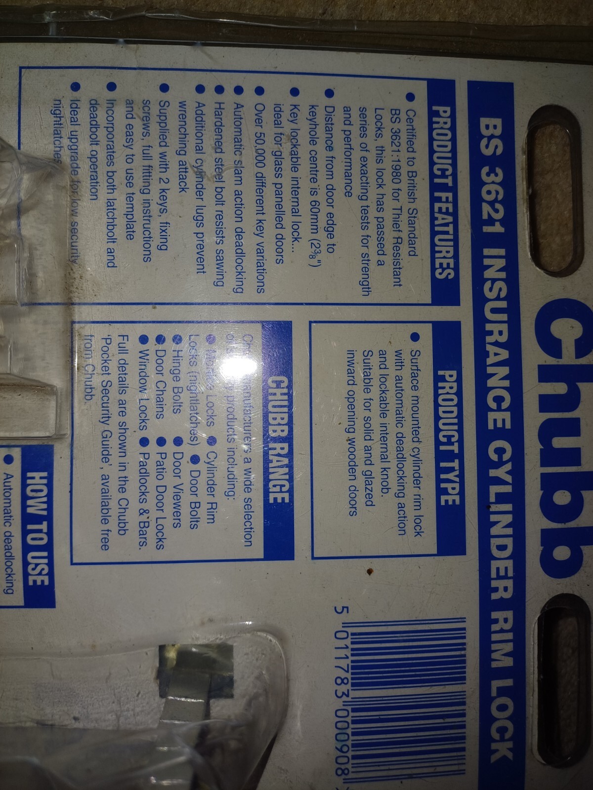 CHUBB BS3621 INSURANCE CYLINDER RIM LOCK BRASS 60MM 4L67 NEW OLD STOCK