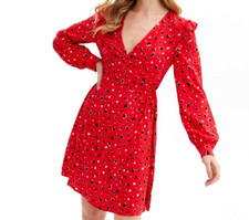 NEW LOOK  Red Heart Frill mini wrap dress, UK Size 10 women's (new without tags)