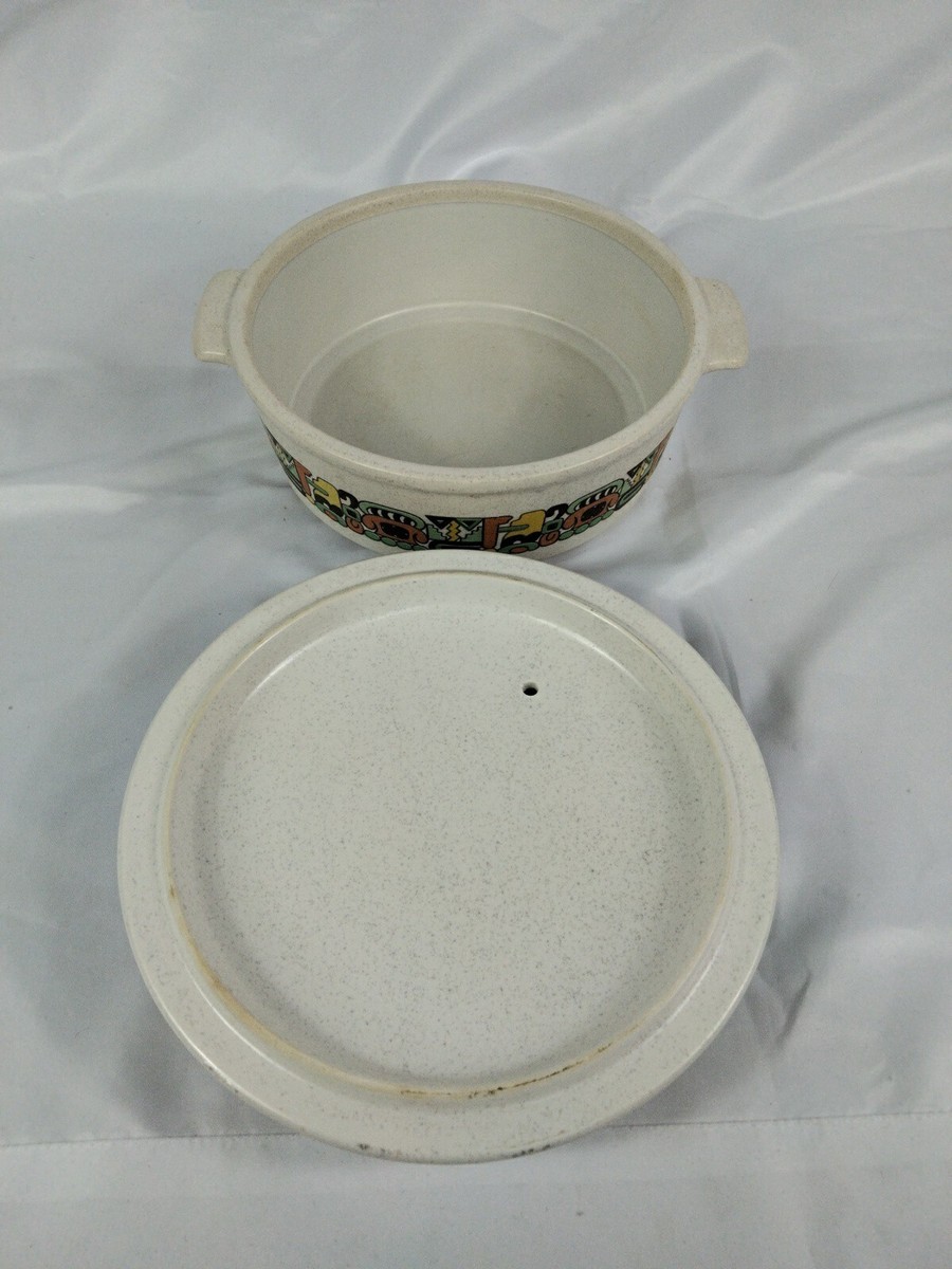 Vintage Japan Flame Chef Covered Dish Aztec Pattern With Lid