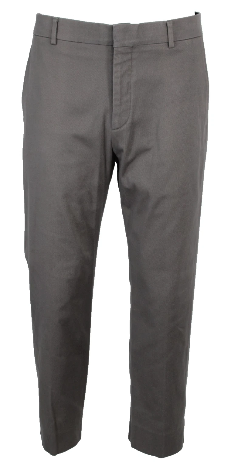 HERMÈS Pantalone elegante uomo HERMES grigio cenere cotone twill vita media piatto davanti 46