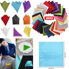 30pcs Men Silk Satin Pocket Square Plain Solid Color Hankies for Wedding Party