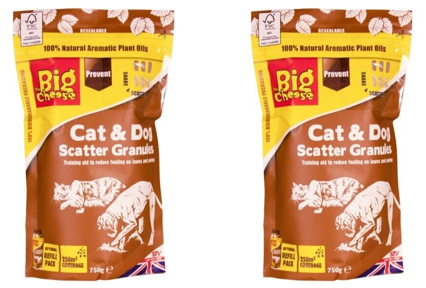 2x The Big Cheese Natural Cat & Dog Scatter Repellent Granules Refill Pack 750g