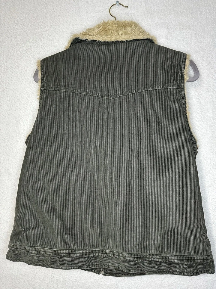 Cabelas Women’s Vest Corduroy Cotton Faux Fur Fleece Lined Safari Green Sz Large - Image 2 of 4