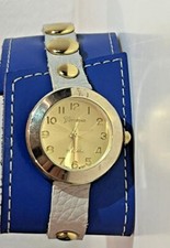 Geneva Women s Watch Bracelet Wrap Around Bracelet Watch Blue Gold- NEW Battery