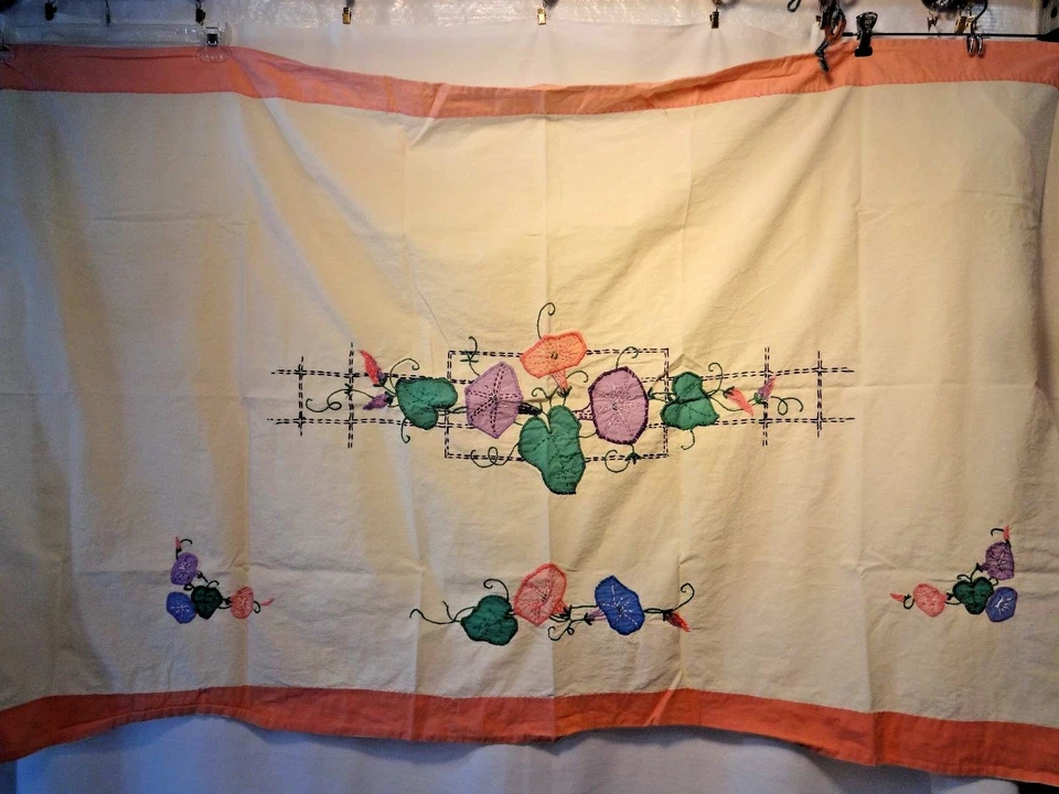 Colcha cubrecama vintage hecha a mano con apliques Morning Glory con tocador bufanda rosa Foto 2 de 4