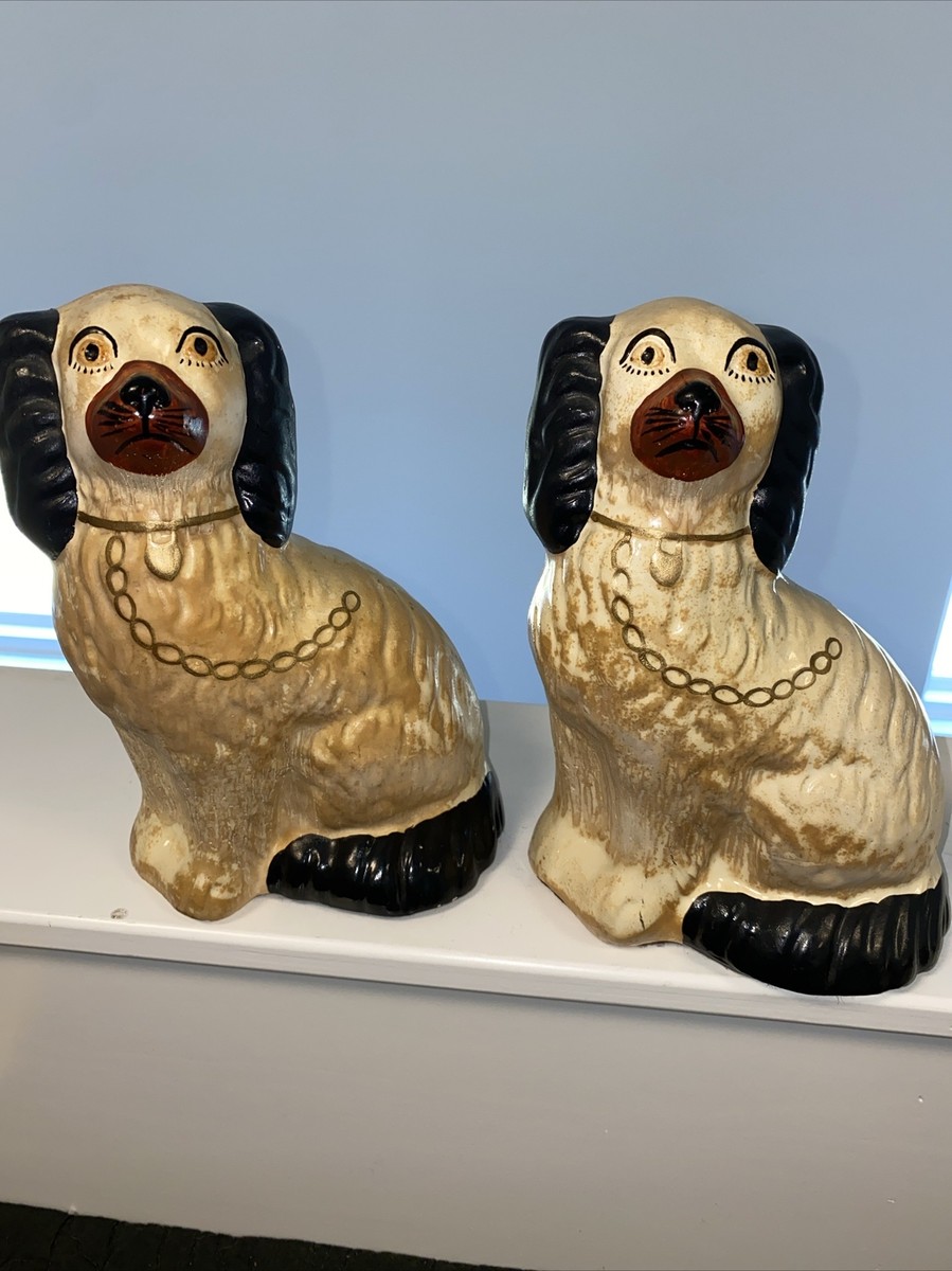 Set of 2 Vintage Chalkware Pottery Staffordshire Style Dog I