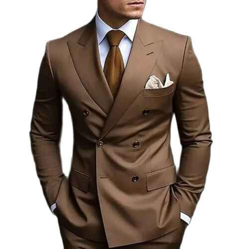 High Quality Brown Men Suits 2024 Double Breasted Bespoke Wedding Suit Peaked La