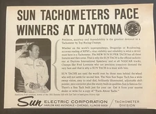 1965 Sun Electric Corp. Tachometers Daytona 500 Fred Lorenzen Vintage Print Ad