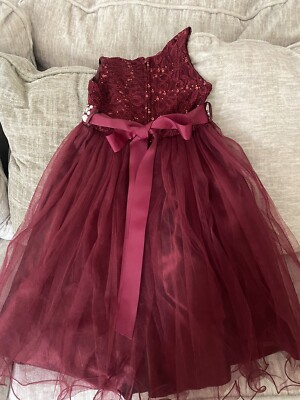 BURGUNDY Size 5-6 Flower Girl Dress Birthday Wedding Recital Formal Prom  Party | eBay