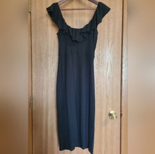 Reformation Bettina Dress Ribbed Knit Bodycon Off The Shoulder Midi Black Sz L