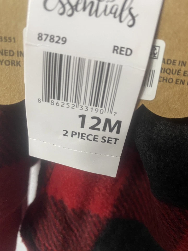 Essentials Rojo Franela a Cuadros 2 piezas Papá Noel Camisa y Pantalones Sudadera Conjunto - Talla 12 Mos Foto 3 de 4