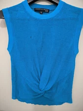 Veronica Beard Top Womens S Teal Kellen Sleeveless Twist Front Linen Blend Solid