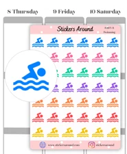 Rainbow Swimming Planner Sticker, Swim Sport Sticker, Swimming Lesson Sticker