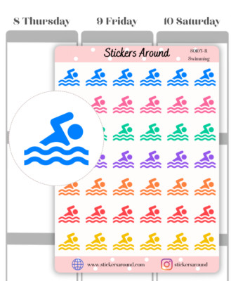 Rainbow Swimming Planner Sticker, Swim Sport Sticker, Swimming Lesson Sticker