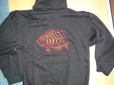Hoodie, Pullover mit Kapuze für Taucher bestickt schwarz Feuerfisch Gr. S,M,XXL