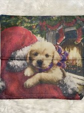 Christmas Santa Holding Puppy Toss Throw Pillow Holiday Home Decor
