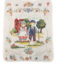 Farmer Boy And Girl Quilt Baby Crib Blanket 32x40 Vintage Cuddle Print Nursery