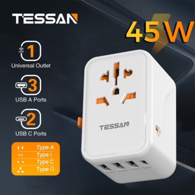 International Plug Adapter 45W Travel Worldwide Power Outlet for US to EU UK AUS