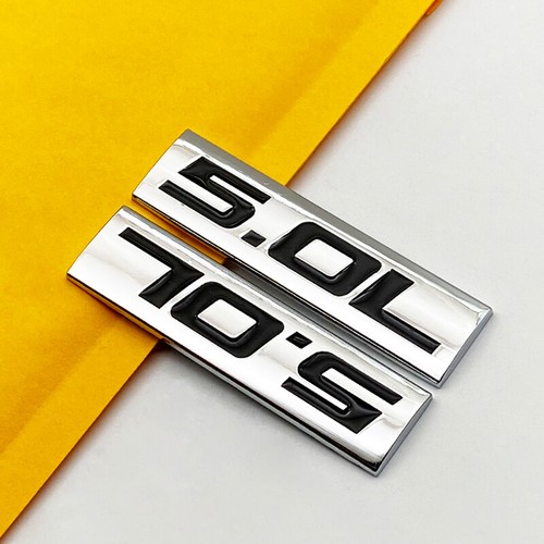 2x Chrome Silver & Black 5.0L Engine Metal Emblem V6 V8 Sport Badge SUV Sticker - Picture 2 of 5
