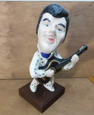 Vintage Elvis Chalkware Ceramic Figurine White Rhinestone Suit Big Head Kitsch
