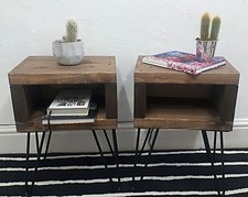 PAIR of Rustic bedside tables | industrial night stands | black hairpin legs
