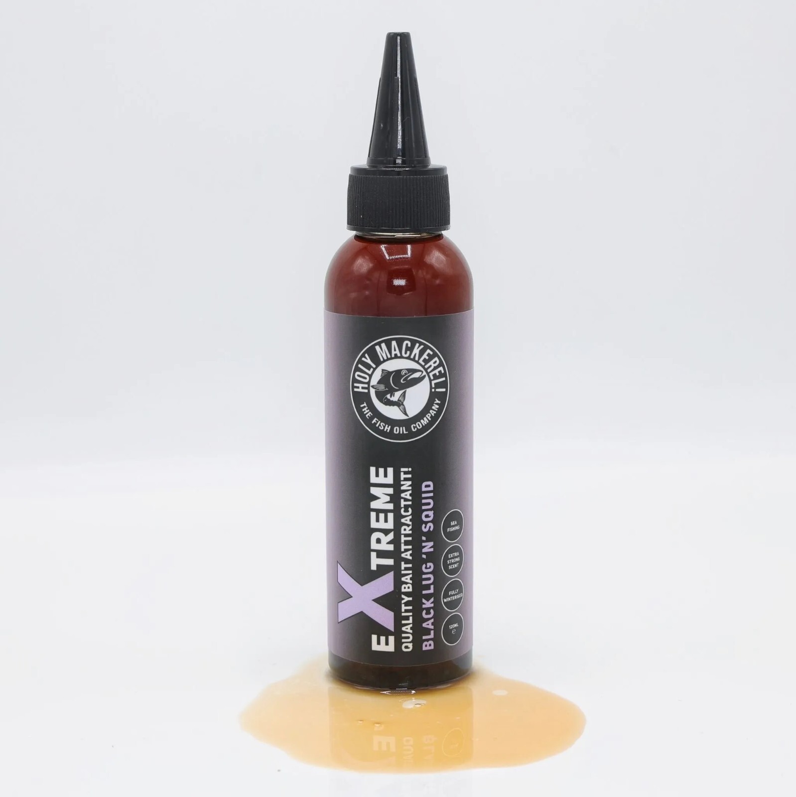 Holy Mackerel Black Lug 'n' Squid 120ml - Boosting Liquid Attractant Fishing