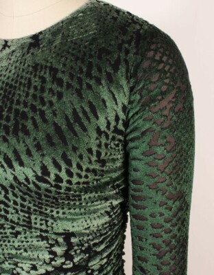 Fuzzi Python-Printed Long-Sleeve Fitted Velvet Dress Green