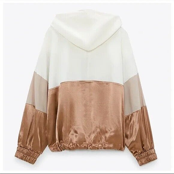 モカ Zara Women's Color Block Pullover Hoodie Windbreaker Ivory