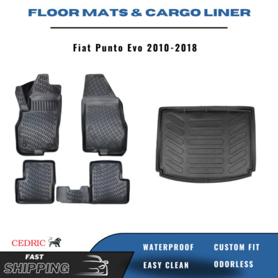 Car Floor Mats & Trunk Cargo Liner for Fiat Punto Evo 2010-2018 3D TPE FULL Set