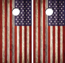 Rustic American Flag Cornhole Board Wrap LAMINATED Decal Vinyl Sticker 4033