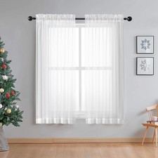 OWENIE Sheer White Curtains Living Room 54 42"W x 54"L Pack of 2 ,
