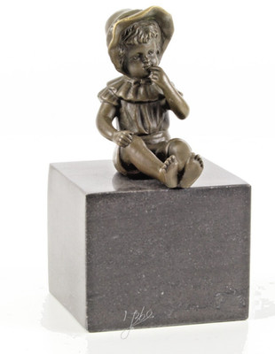 BRONZESKULPTUR sitzendes Mädchen MARMORSOCKEL Girl DEKORATION Sammler JMA169
