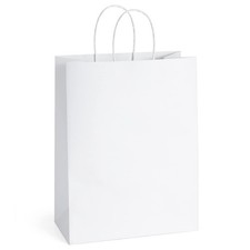10x5x13 25Pcs Gift Bags White Shopping Bags with Handles Bulk, for Retail, Me...
