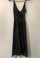 MONTEAU Black/White Striped Wrap Dress, Tie Front, Size S