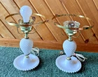 Pair Vtg White Hobnail Milk Glass Electric Table Lamps No Shade for Parts Only