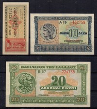 M047 Greece 1941  banknote 50 lepta & 1944 banknotes 10-20 drachmai,uncirculated