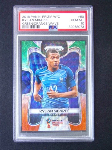 2018 Panini Prizm World Cup Kylian Mbappe #80 France Green Orange Wave PSA 10