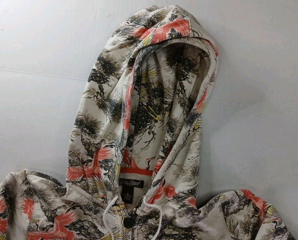 Женский пуловер с капюшоном Lucky Brand XL Japanese Bird Crane хлопок Y2K б/у в отличном состоянии - Изображение 2 из 4